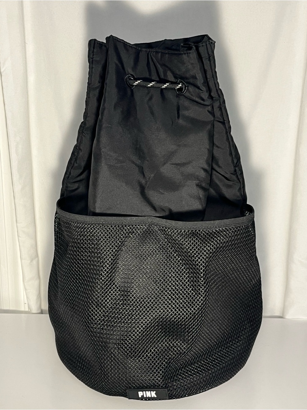 PINK Victoria's Secret Black Mesh Drawstring Backpack